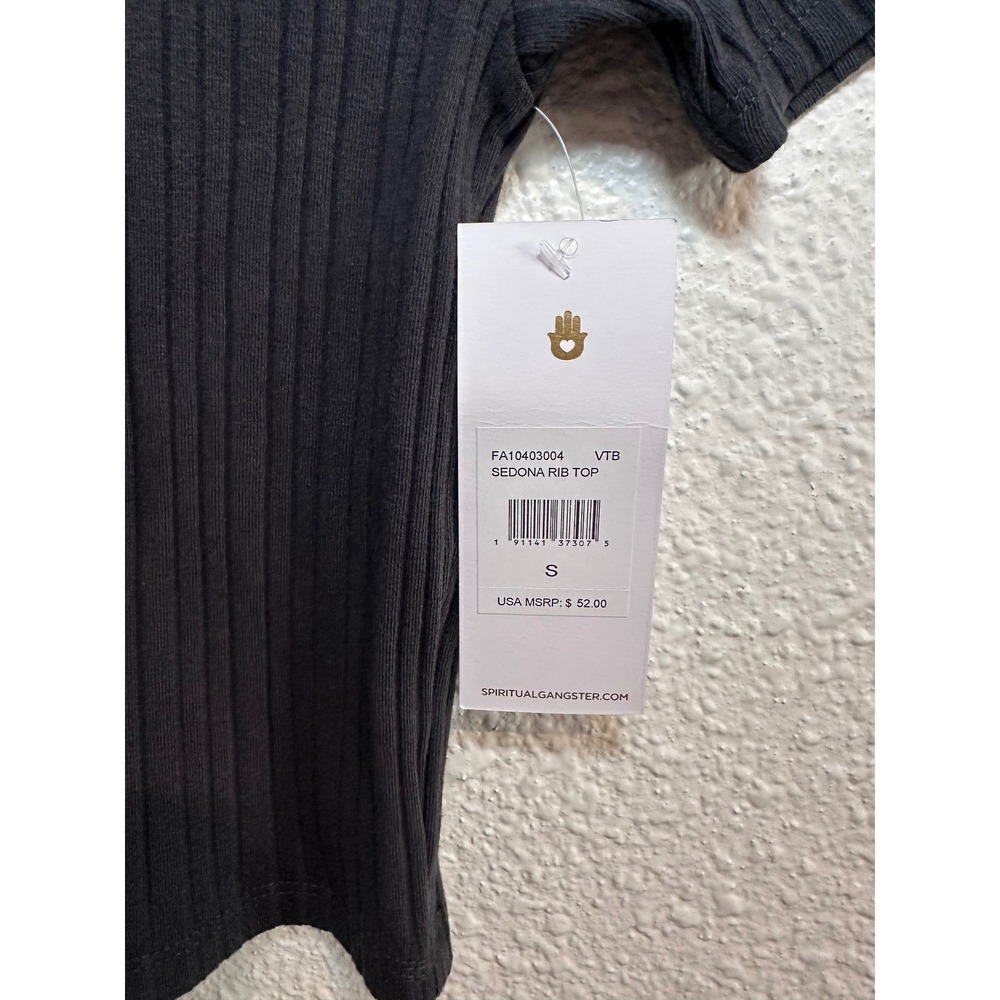 Spiritual Gangster Sedona Rib Top Black Square Neck Crop Small NWT - Picture 4 of 7